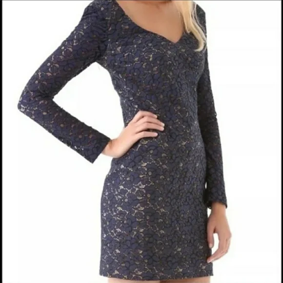 Black Halo | Dresses | Black Halo Lace Illusion Long Sleeve Criss Cross  Back Dress Size 2 | Poshmark